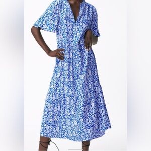 Zara Blue Floral Print oversized Maxi Dress Sz XS